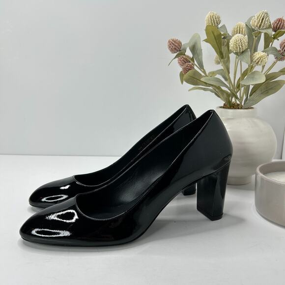Stuart Weitzman Vida Patent Chunky Block Heel Pumps Black SG204 Women 9.5B NWOB - Picture 3 of 11